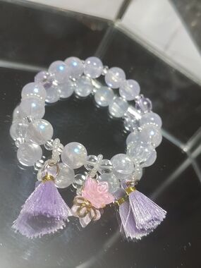 Handmade Pink & Lavender Tassel Beaded Bracelet